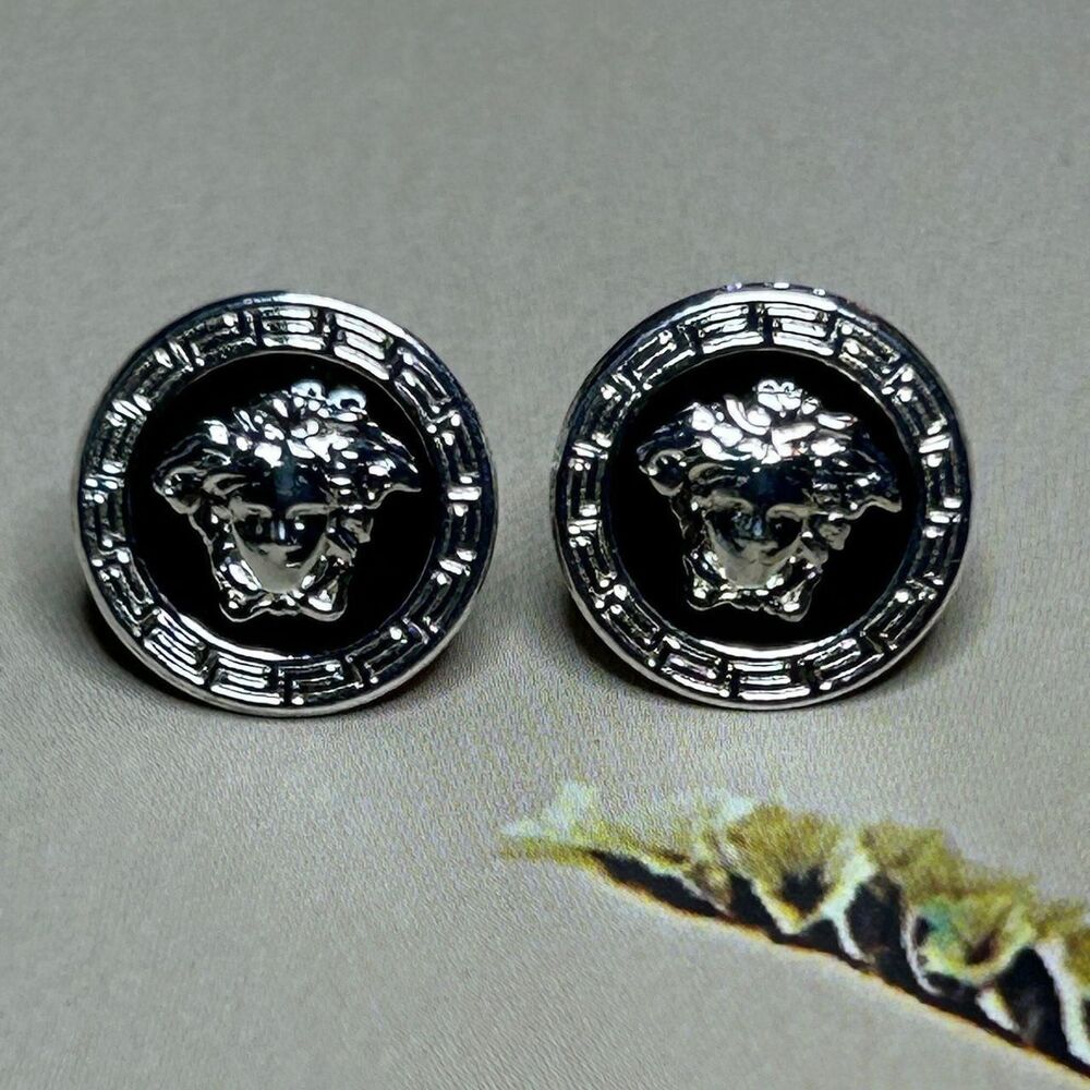 Women's Silver and Black Earrings